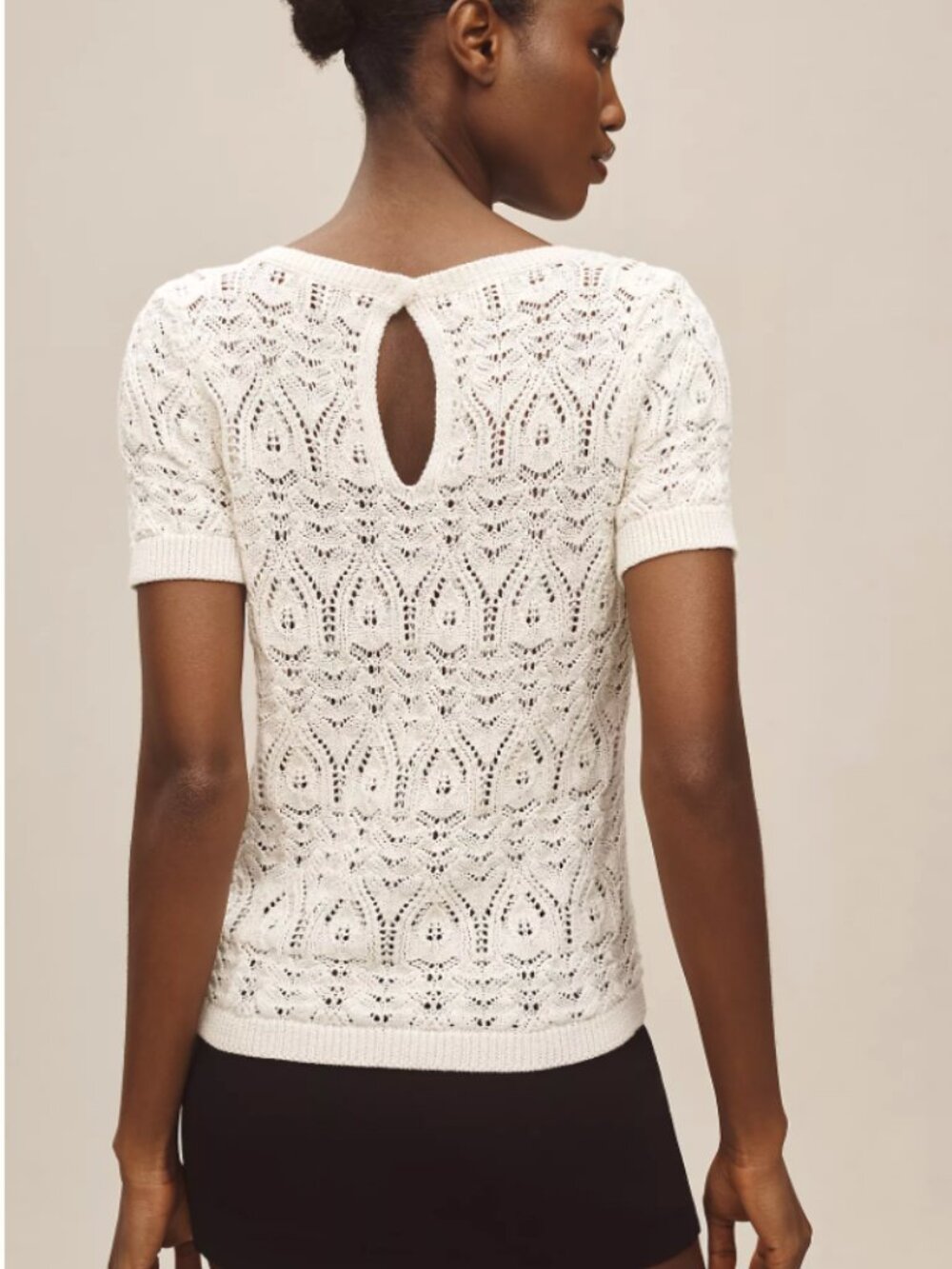 By Anthropologie Crochet Stitch Sweater Tee | Medium | Ivory | NWOT | Boho Knit